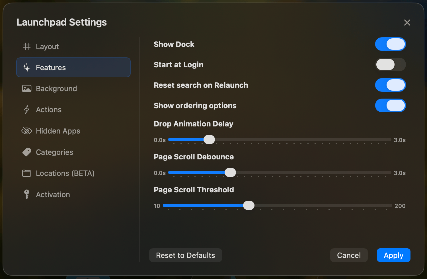 General Settings - Activation and login options